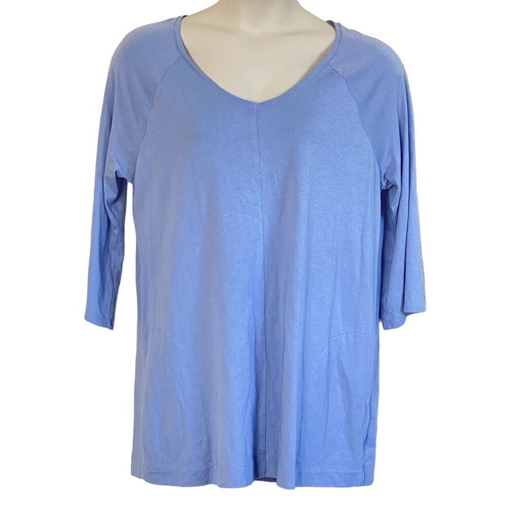 J Jill Pure Jill Blue V Neck Pullover 3/4 Sleeve T Shirt Size Large